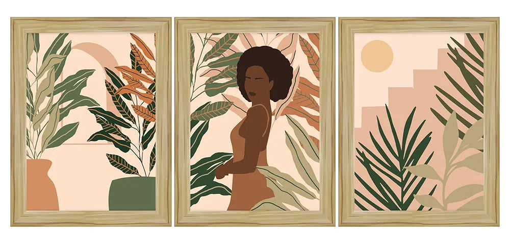 ArtX Paper Boho Women Wall Painting For Wall Decoration, Wall Painting For Living Room, Multicolor, Bohemian, 10.0 X 13.0 inches, 13.0 x 30 inches , Set of 3