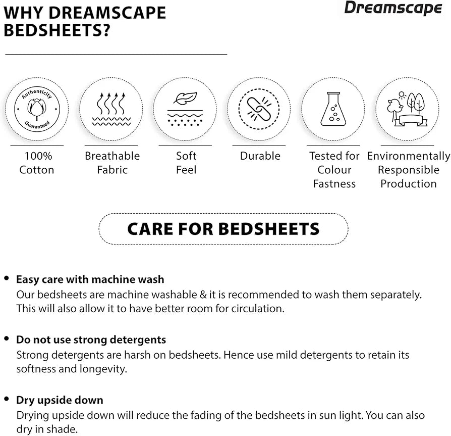 Dreamscape 100% Cotton Single Bedsheet with 1 Pillow Cover - 