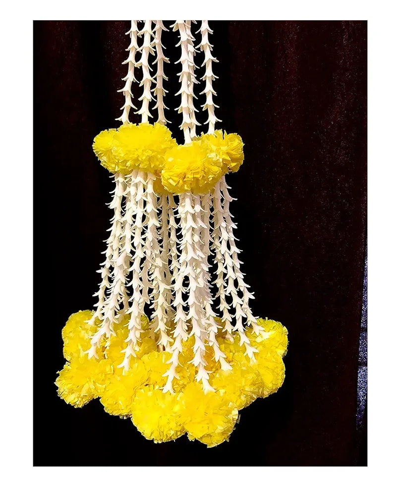 SPHINX Artificial Rajnigandha  Clustered Fluffy Marigold  Strings for Decoration of Home, Balcony, Walls, Hall, ganpati Backdrop Approx 2.33 ft - Pack of 6 