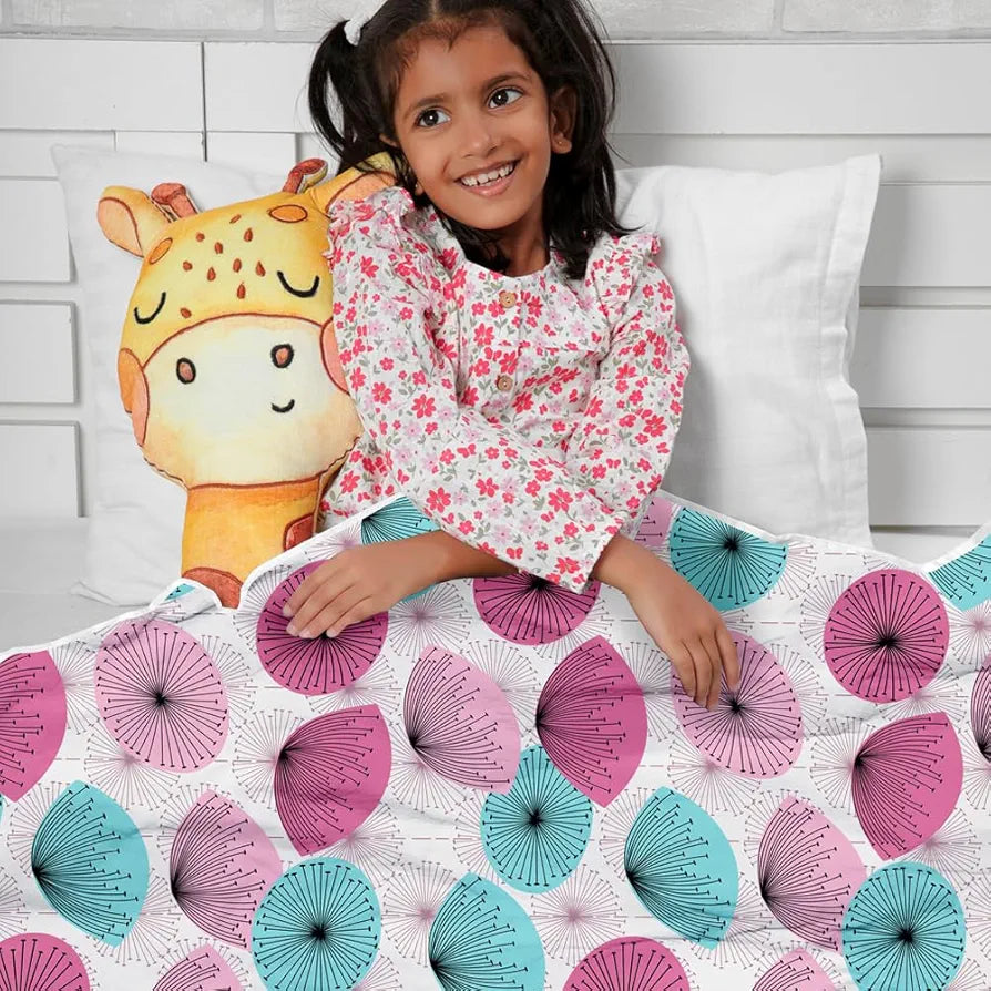 Divine Casa Floret 100% Cotton Single Kids Dohar | 120 GSM | Soft & Lightweight Throw Blanket | Cozy & Breathable Bedding | All-Season Comfort | 140 x 100 CM, Rose Pink