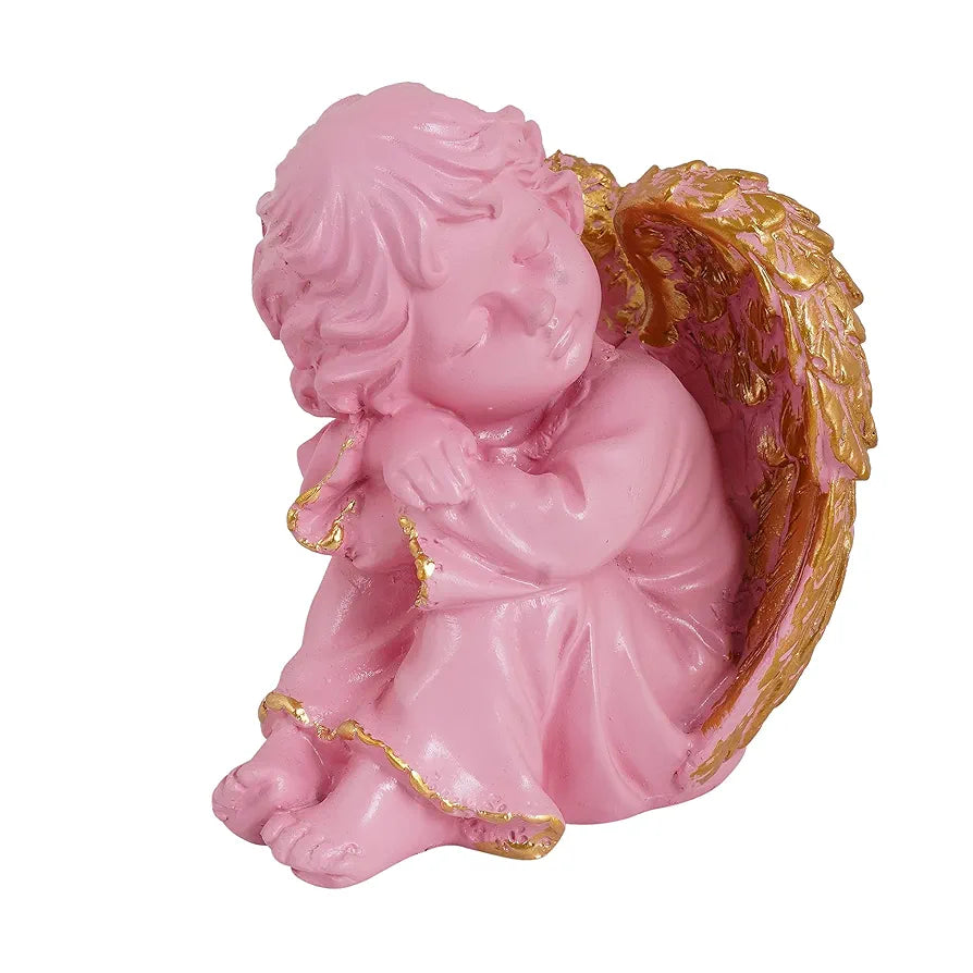 Zart Angel Girl Statue for Home Decor | Winged Angel Pink Resin Figurine