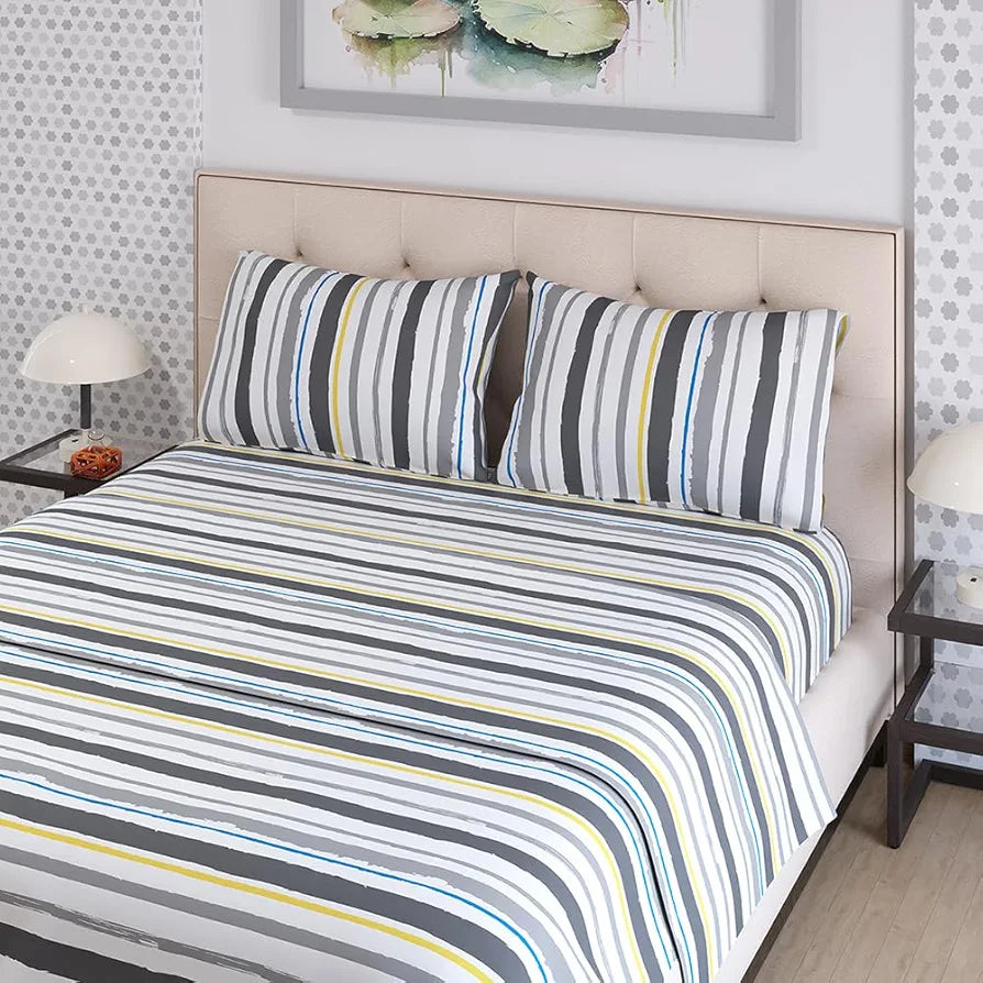 Zen Cotton Blend King Bedsheet Set  | 1 King Cotton Bedsheet & 2 Pillow Covers | Breathable & Anti-Wrinkle | 225 CVC | 