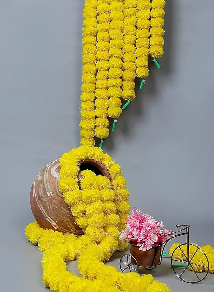 D-tone 5 Pcs Artificial Marigold Garland Mala Flower Genda Phool Long for Decoration, Home, Wedding, Festivals, Durga Pooja, Diwali, Ganesh Chaturthi 