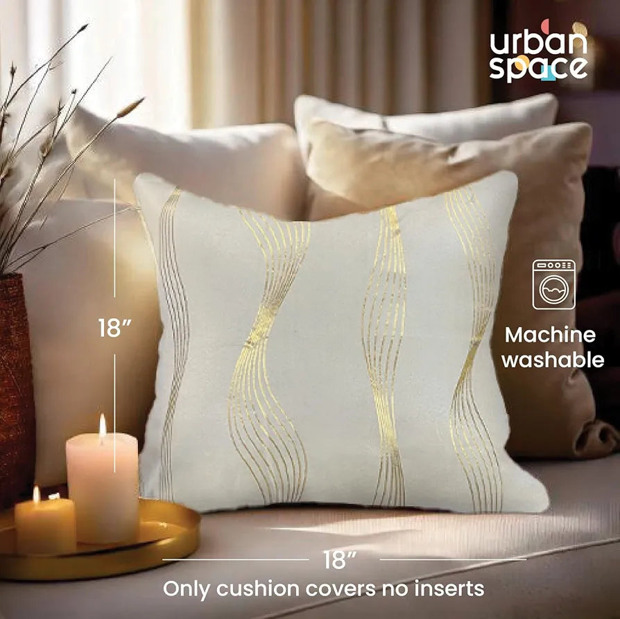 Urban Space Decorative Gold Foil Cushion Cover Set of 2, 18 inch x 18 inch Cushion Covers for Sofa, Bedroom, Living Room 