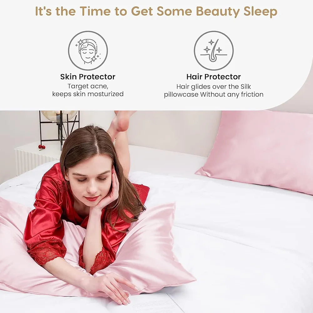 Cloth Fusion Satin Pillow Cover Set of 2 for Hair and Skin Care, Perfect Pillow case with 3 Satin Soft Scrunchies for Women 