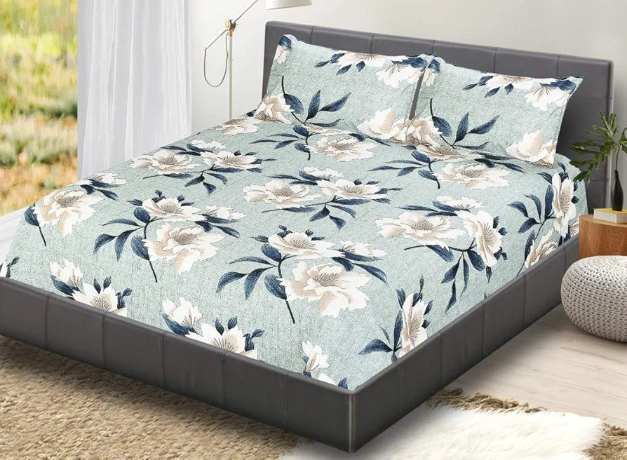 FRESH FROM LOOM Microfiber Bedsheet For Double Size Bed Floral Design Bed Spread With 2 Pillow Covers Wrinkle Free Hypo-Allergenic Bedsheets,144 TC