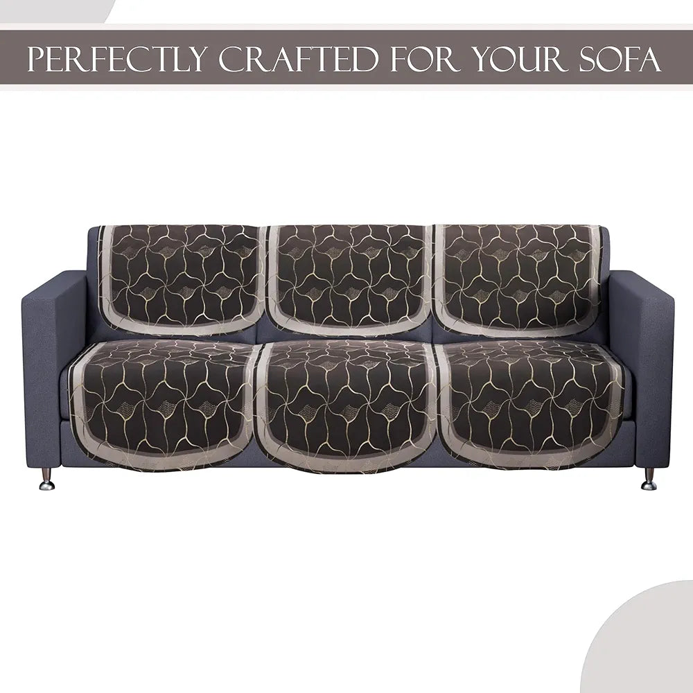 Kuber Industries Set of 10 Anti-Skid Sofa Cover 5-Seater | Comfortable Slipcover Sofa Cloth & Furniture Protector for Home Decor | Arabica Look - Brown & Golden Foil