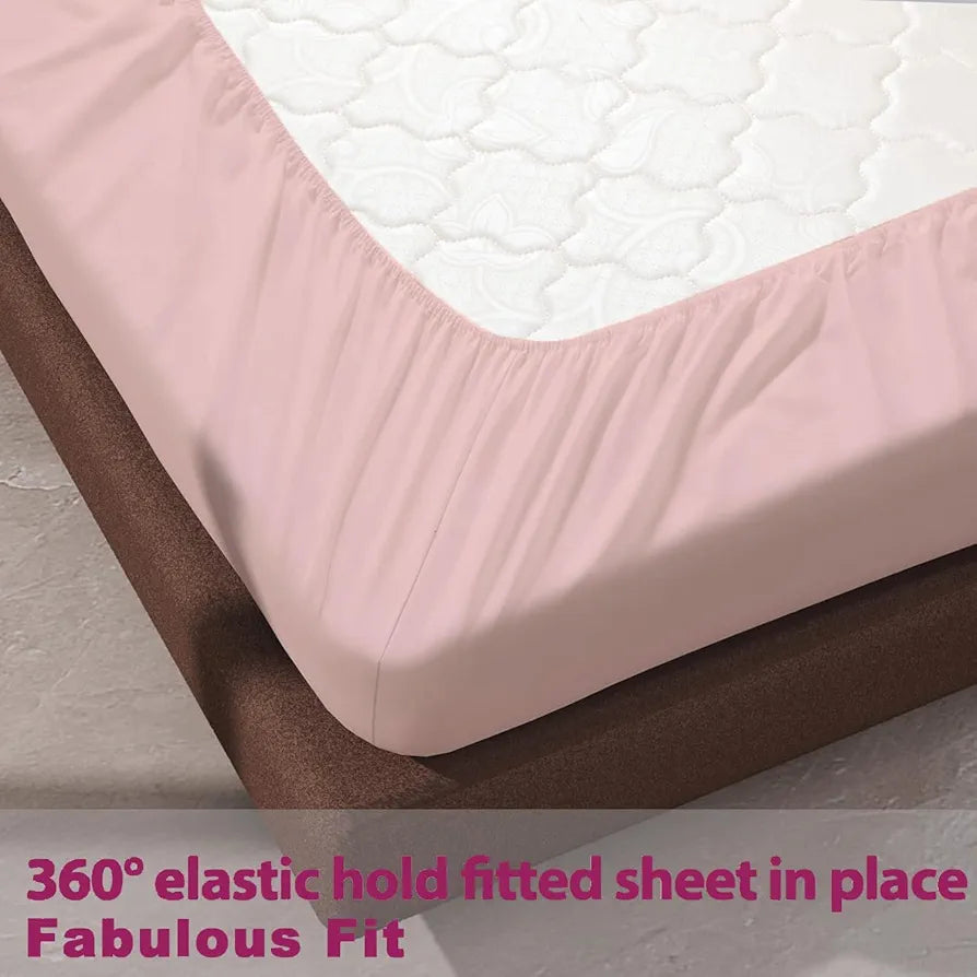 Trance Home Linen 100% Cotton 78x72 inch King Elastic Fitted Bedsheet | 400TC Soft Durable Plain Fitted Elastic Bed Sheet with 2 Pillow Covers 