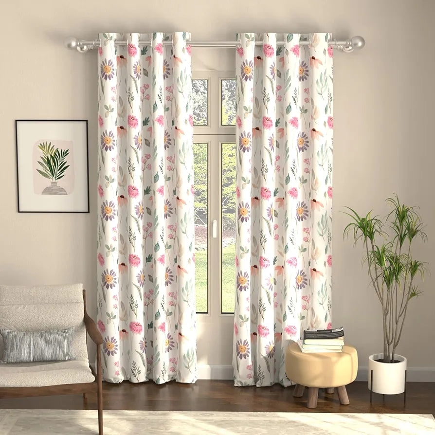 Urban Space Blackout Curtains 7 Feet Set of 2 for Door, 80-85% Light Blocking Curtains for Living Room, Digital Printed Curtains with Eyelets, Tieback Included 