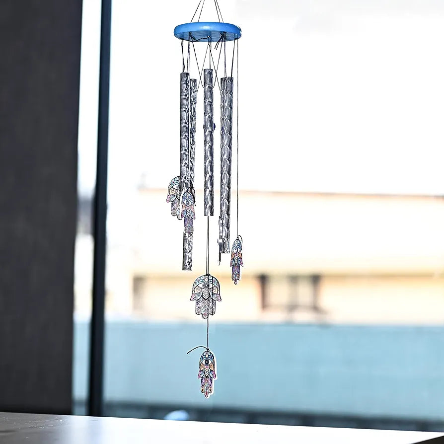 ZAICUS Hamsa Hand Wind Chime – 23-Inch Metal Wind Chimes for Home Décor, Protection & Positive Energy – Hanging Bells for Balcony, Garden & Outdoor Spaces