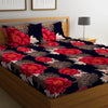 Starnstyle Polycotton 220 TC Floral Printed King Size Double Bedsheet with 2 Pillow Covers Blue Red