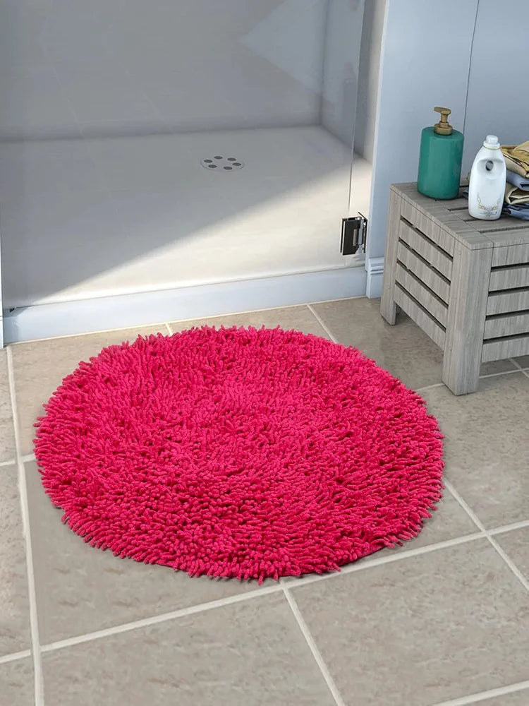 Saral Home Cotton Shaggy Anti-Skid Round Solid Bath Mat | Soft & Super Absorbent Mats for Shower | Washable, Non-Slip & Quick-Drying Mats for Home/Kitchen/Office 