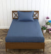 Trance Home Linen 100% Cotton 78x36 inch Single Fitted 200TC Satin Stripe Elastic Fitted Bedsheet with 1 Pillow Covers Colour Mediterranean Blue