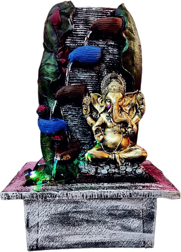 ALILA Big Ganesha with Diya LED Waterfall Water Fountain for Home Decor Living Room Indoor Outdoor Decoration Gifting Items, 23 inches / 57cm