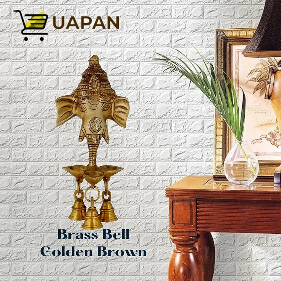 UAPAN Brass Ganesha Wall Hanging Diya Decorative Wall Handing with Deepak Brass Bell for Diwali Temple Decor 