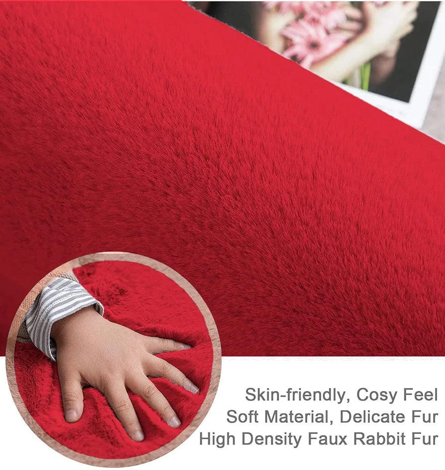 LUXE HOME INTERNATIONAL Ruffle Floor Rug Rabbit Fur 1000 GSM Living Room Foot Mats Anti Skid Water Absorbent Easy Machine Washable Rectangular Rug for Bedroom|Floor|3 X 5 Ft|Maroon|Pack of 1