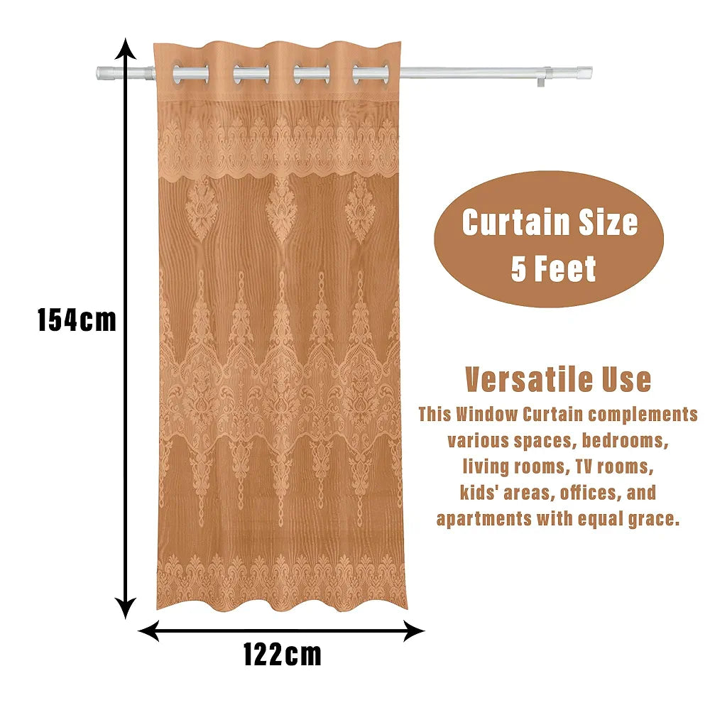 Kuber Industries Darkening Window Curtains|Sheer Curtain with 8 Rings|Parda for Living Room|Drapes for Bedroom|Net Frill Window Curtain|5 Ft|SY15ZZ|Golden