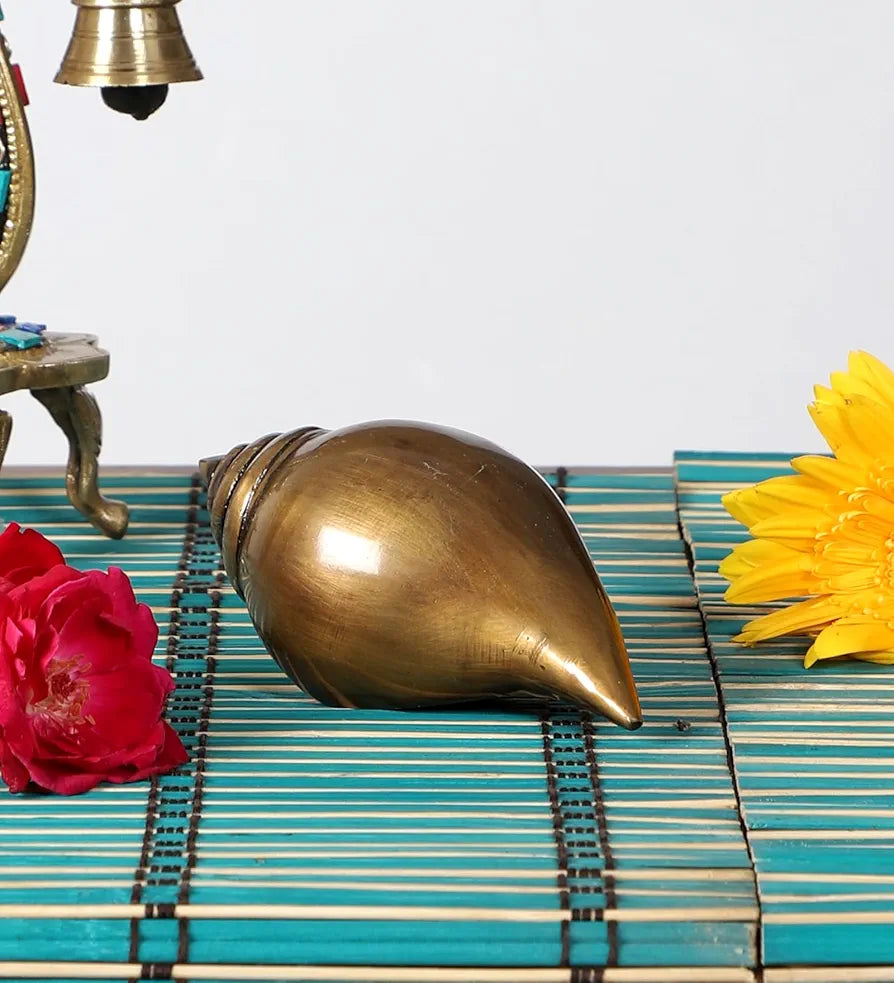 Two Moustaches Brass Decorative Shankh Showpiece, Brass Conch Showpiece