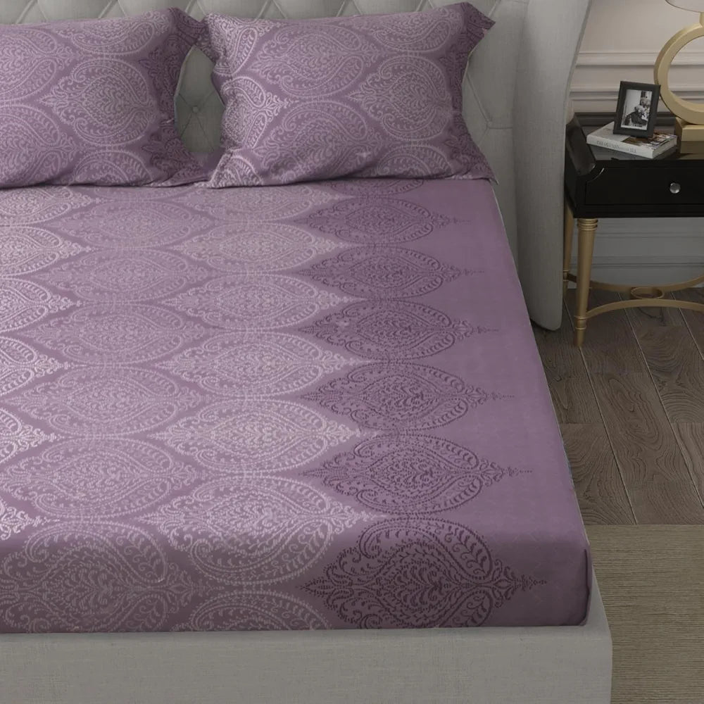 Cloth Fusion Glace Cotton Elastic 186tc Printed Fitted Bedsheet for Double Bed King Size with 2 Pillow Covers, Soft Wrinkle Free Elastic Bedsheets for King Size Bed 