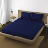 Trance Home Linen 100% Cotton 78 x 60 inch Queen Elastic Fitted Bedsheet 400TC Premium Queen Double Bed Size Plain with 2 Pillow Covers Colour Navy Blue