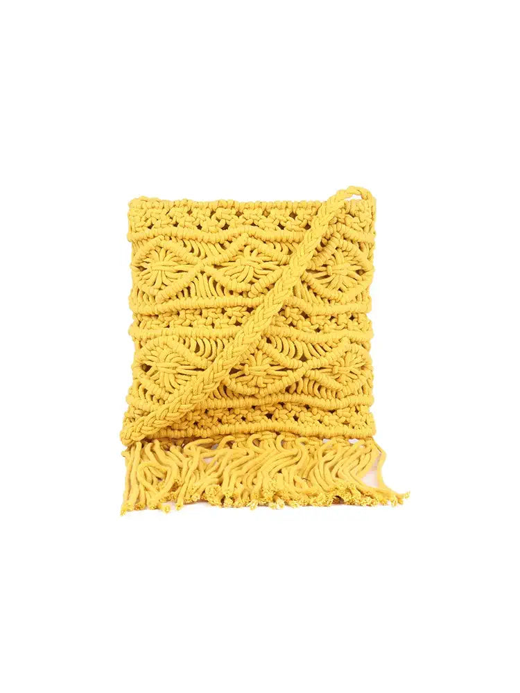 ASTRID Handmade Macrame Flap Over Sling Bag For Girls And Women