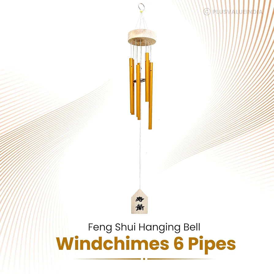 Plus Value Wind Chimes for Balcony Home Decor Items 6 Pipes Hanging Bells Six Rods for Home Positive Energy Living Room, Garden Outdoors Office Melodious Metal Windchimes Sound 