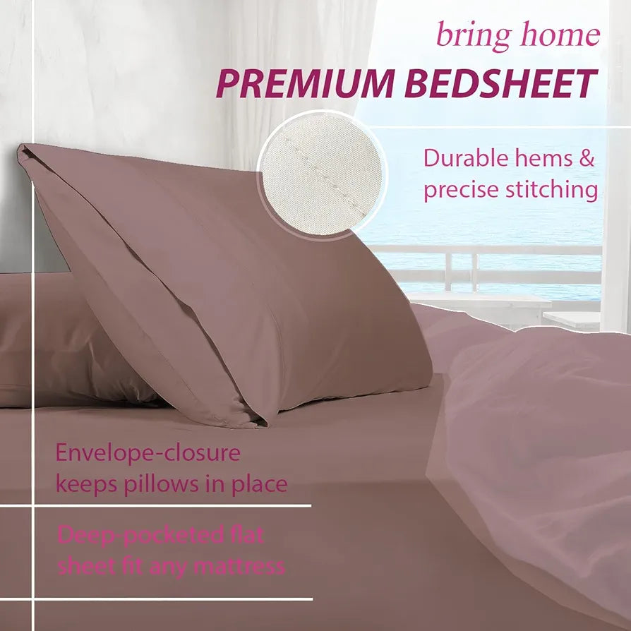 Trance Home Linen Premium 300 TC Solid Pure 100% Cotton Single Size Fitted Bedsheet with 1 Pillow Cover , Smallsingle