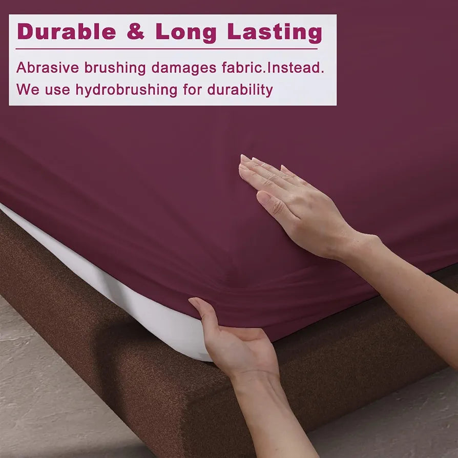 Trance Home Linen 100% Cotton 78x60 inch Queen Elastic Fitted Bedsheet | 400TC Premium Queen Double Bed Size Plain Fitted Elastic Bed Sheet with 2 Pillow Covers 