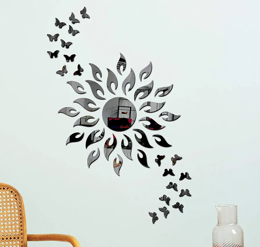 Bikri Kendra Sun Black with 20 Black Butterfly Wall Mirror Stickers 3D Acrylic Sticker