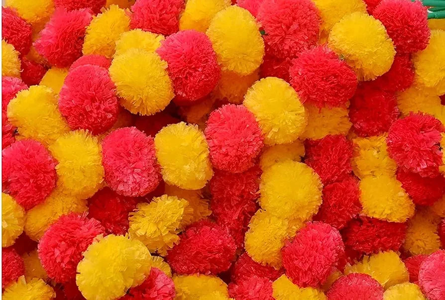 D-tone 10 Pcs Artificial Marigold Garland Mala Flower Genda Phool Long for Decoration, Home, Wedding, Festivals, Durga Pooja, Diwali, Ganesh Chaturthi , 5Pcs)