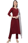 Janasya Women's Maroon Crepe Solid Kurta with Pant and Dupatta