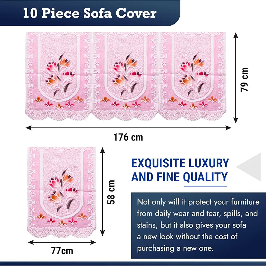 Kuber Industries Sofa Cover | Net Sofa Slipcover Set | Sofa Cover for Living Room | Sofa Slip Cover for Hall | 5-Seater Sofa Cover for Home Decor | Printed Sofa Cover Set | Pink
