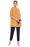 Janasya Women's Mustard Weaved Cotton Tunic Mustard