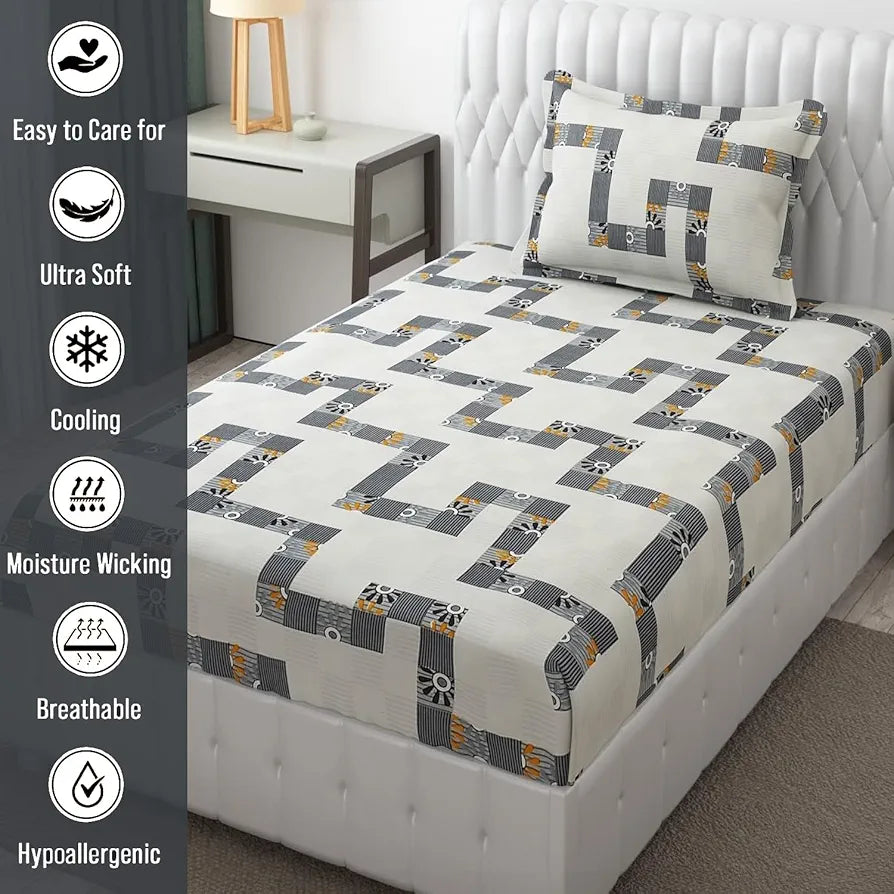 FRESH FROM LOOM Microfiber Bedsheet for Single/Single Size Bed | Floral Design Bed Spread with 1 Pillow Covers | Wrinkle Free Hypo-Allergenic Bedsheets/Bedcover , 144 TC