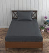 Trance Home Linen Cotton 78X36 Inch Single Fitted 200TC Satin Stripe Elastic Fitted Bedsheet With 1 Pillow Covers Colour Dark Grey