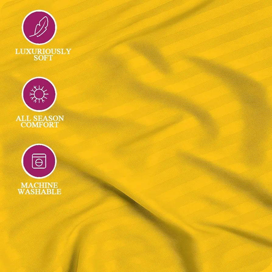 Trance Home Linen 100% Cotton 78x72 inch King Fitted 200TC Satin Stripe Elastic Fitted Bedsheet | Bedroom Hotels Daily Use Fitted Bedspread with 2 Pillow Covers 