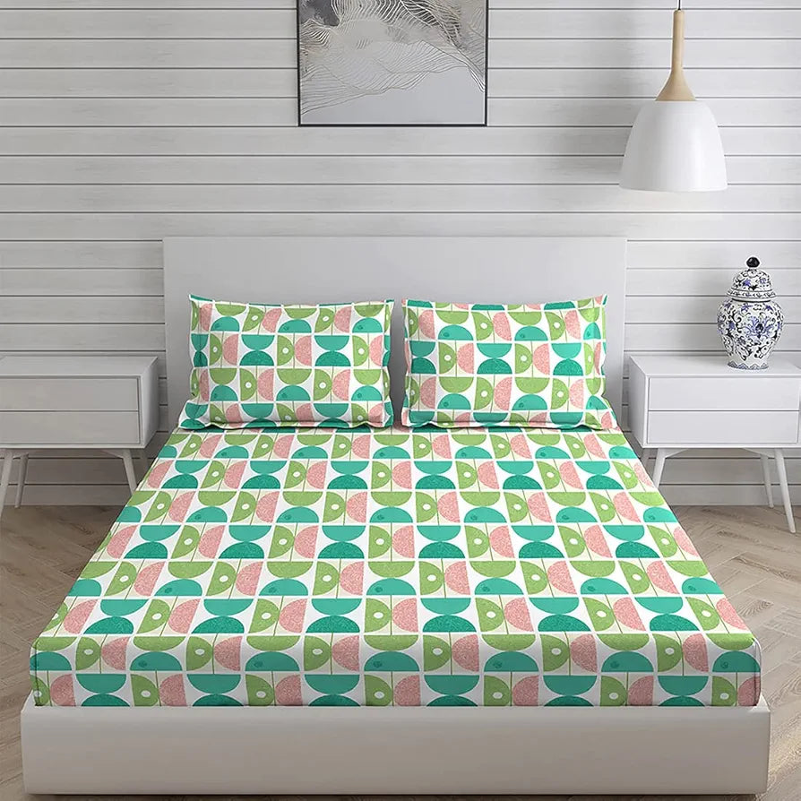 Layers Duracount Bedsheet Set for All Seasons - Lightweight, Moisture Absorbent, Machine Washable & Easy to Care - Gift for Housewarming & More - 225 CVC - Queen Size 