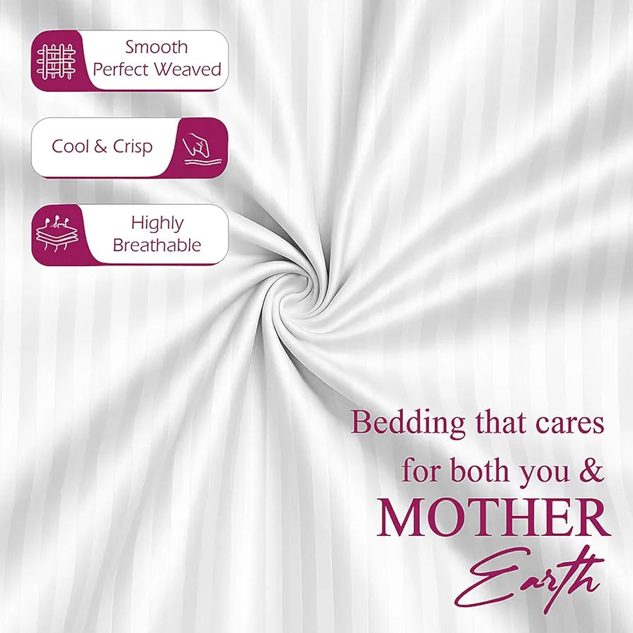 Trance Home Linen Cotton 300Tc Satin Stripe Queen Fitted Bed Sheet With 2 Pillow Covers , 300 tc