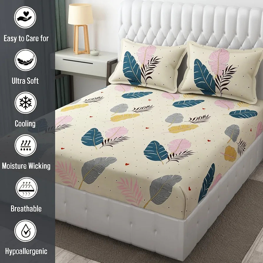 FRESH FROM LOOM Floral Double Bedsheet King Size-Microfiber Rotary Printed,Hypoallergenic,Wrinkle Free With 2 Pillow Covers,144 TC