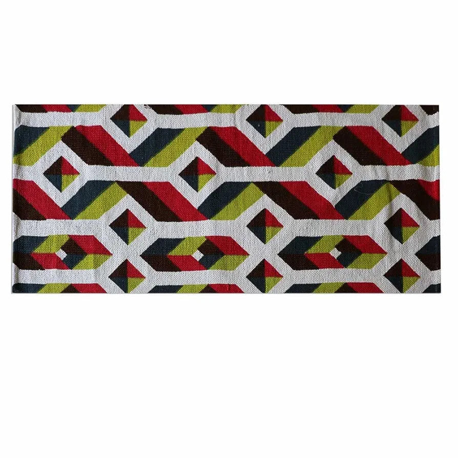 THE HOME TALK Handmade Cotton Carpet | Printed Mats | Area Rugs for Bedroom, Center Table, Living Room, Drawing Room, Hall | Machine Washable | 60 X 150 CM | Red