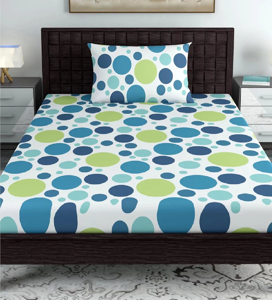 Divine Casa 144 TC 100% Cotton Single Bedsheet with 1 Pillow Cover | Skin-Friendly Fabric for Everyday Comfort | 223 X 145 CM | Geometric Pattern | Blue Lagoon