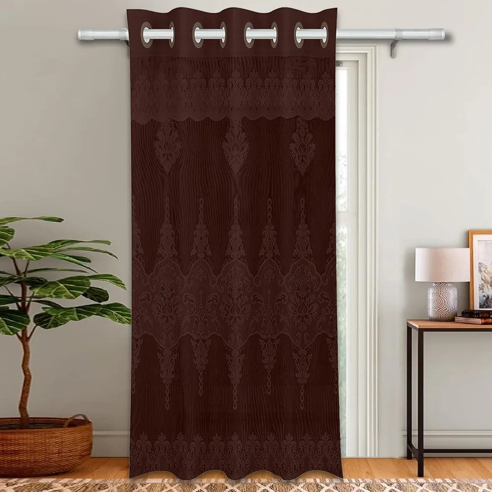 Kuber Industries Door Curtains | Premium Drapes for Bedroom | Sheer Curtain with 8 Rings | Parda for Living Room | Net Frill Door Curtain | 7 Ft | SY15ZZ | Brown