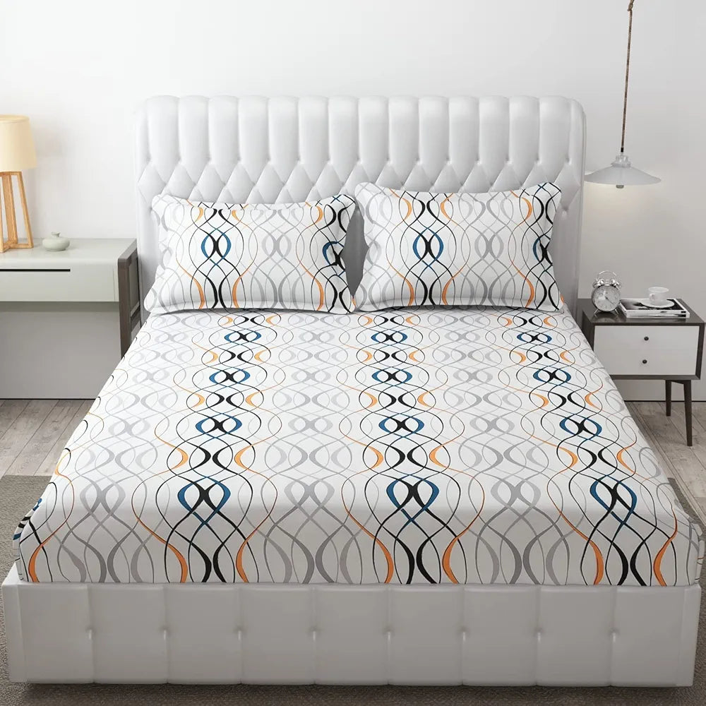 FRESH FROM LOOM Soft Microfiber Fitted Floral Bedsheet King Size Bed With Two Pillow Cover | Bed Covers For Mattresses Tuck In | Elastic Fitted Bed Sheets | , 144 Tc