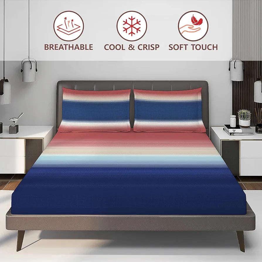 Layers Durathread Bedsheet Set for All Seasons - Lightweight, Moisture Absorbent, Machine Washable & Easy to Care - 225 CVC - King Size 