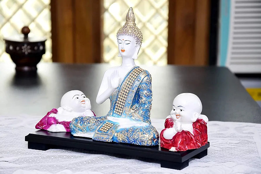 Mariner's Creation Divine Buddha Statue with Two Child Monk| Buddha Statue for Home Decor | Buddha Idol | Decorative SHOWPIECE for Peace and Harmony | House Warming Gift
