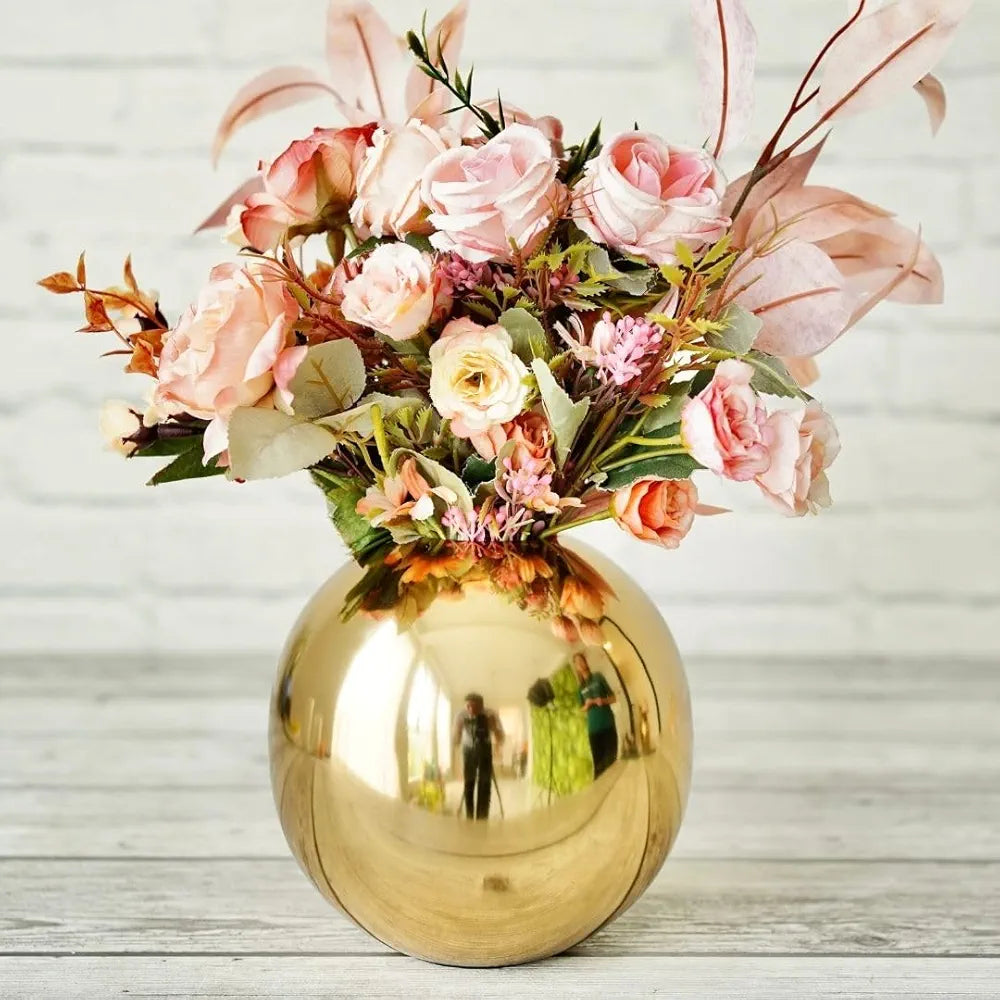 BEHOMA Metal Ball Round Flower Vase for Home Decor|Table Decorative Item for Bedroom Living Room Office Wedding | Best Gift for Birthday Anniversary Festival | Gold, Medium 