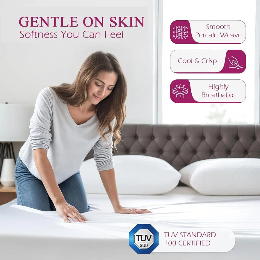 Trance Home Linen 300 TC Bamboo Fitted Queen Size Bedsheet | Soft, Breathable & Eco-Friendly Bedsheet with 2 Pillow Cover - 