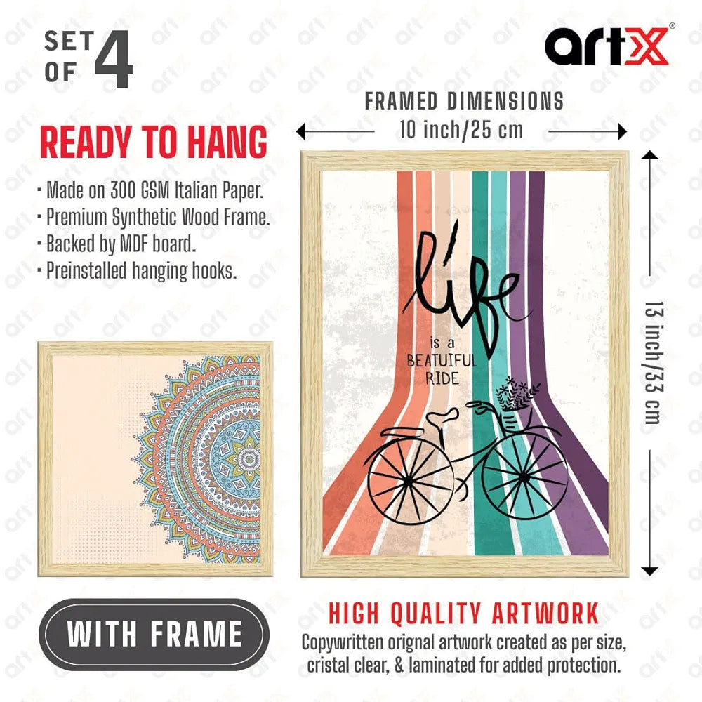 ArtX Paper Abstract Big Wall Art Frame Painting, Multicolor, Contemporary, 2 sets of 10 X 10 inches & 2 sets of 13 x 10 inches, 23 X 20 inches Combined, Set of 4