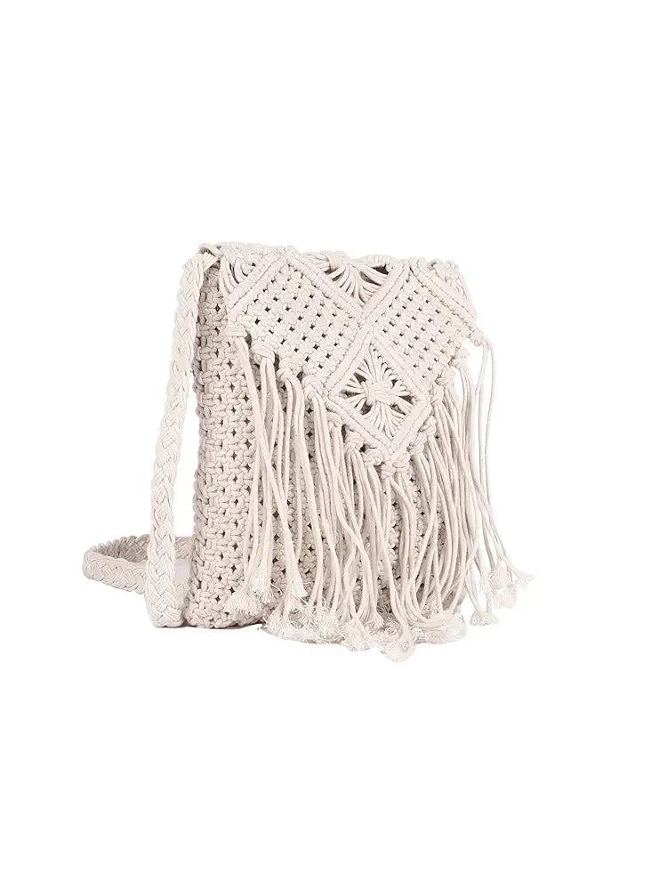 ASTRID Handmade Macrame Flap Over Sling Bag For Girls And Women