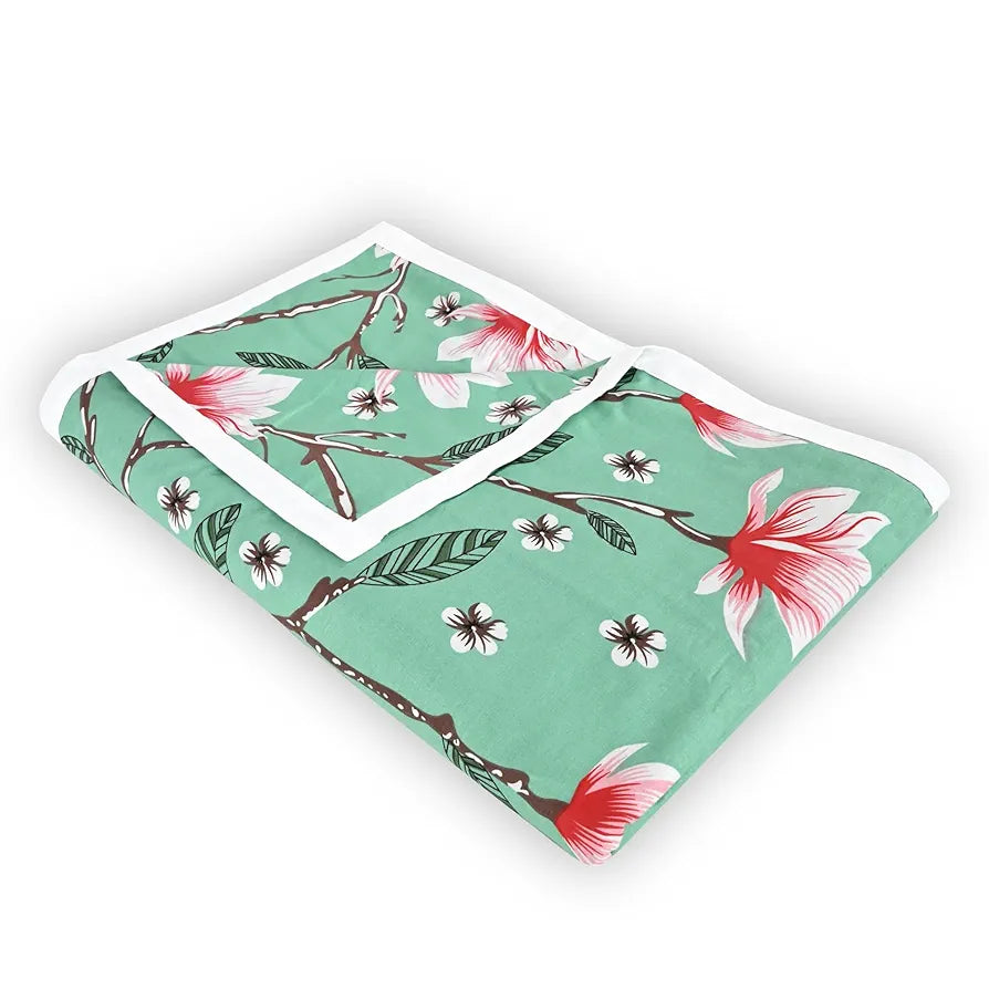 Divine Casa 100% Cotton Double Bed Dohar | Ultra-Soft Reversible AC Blanket | Cozy & Lightweight Quilt | 220 x 205 CM, Mint Blossom Haven